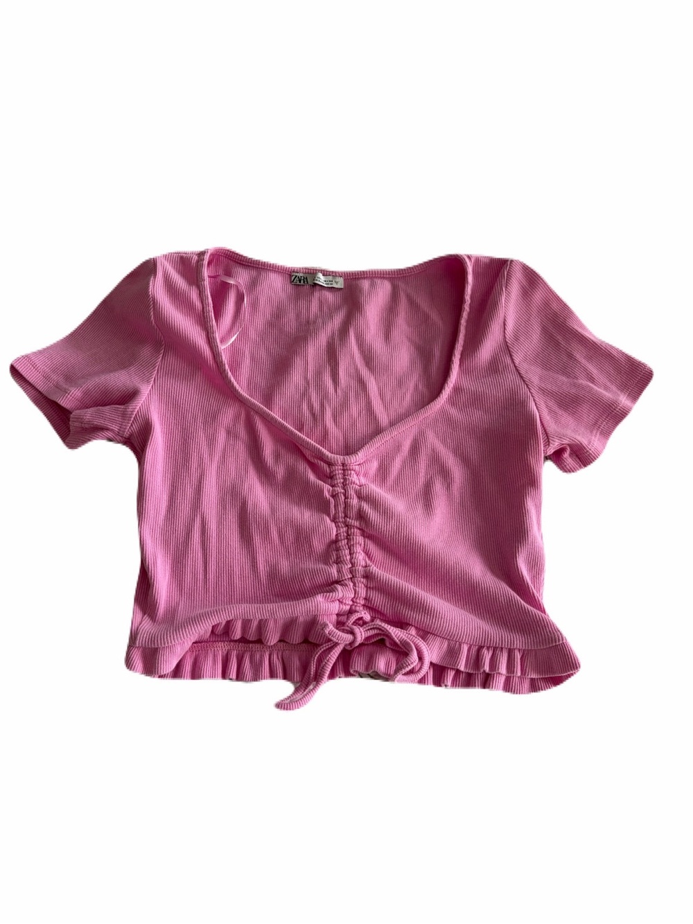 Zara Pink Ruched Tie-Front Crop Top